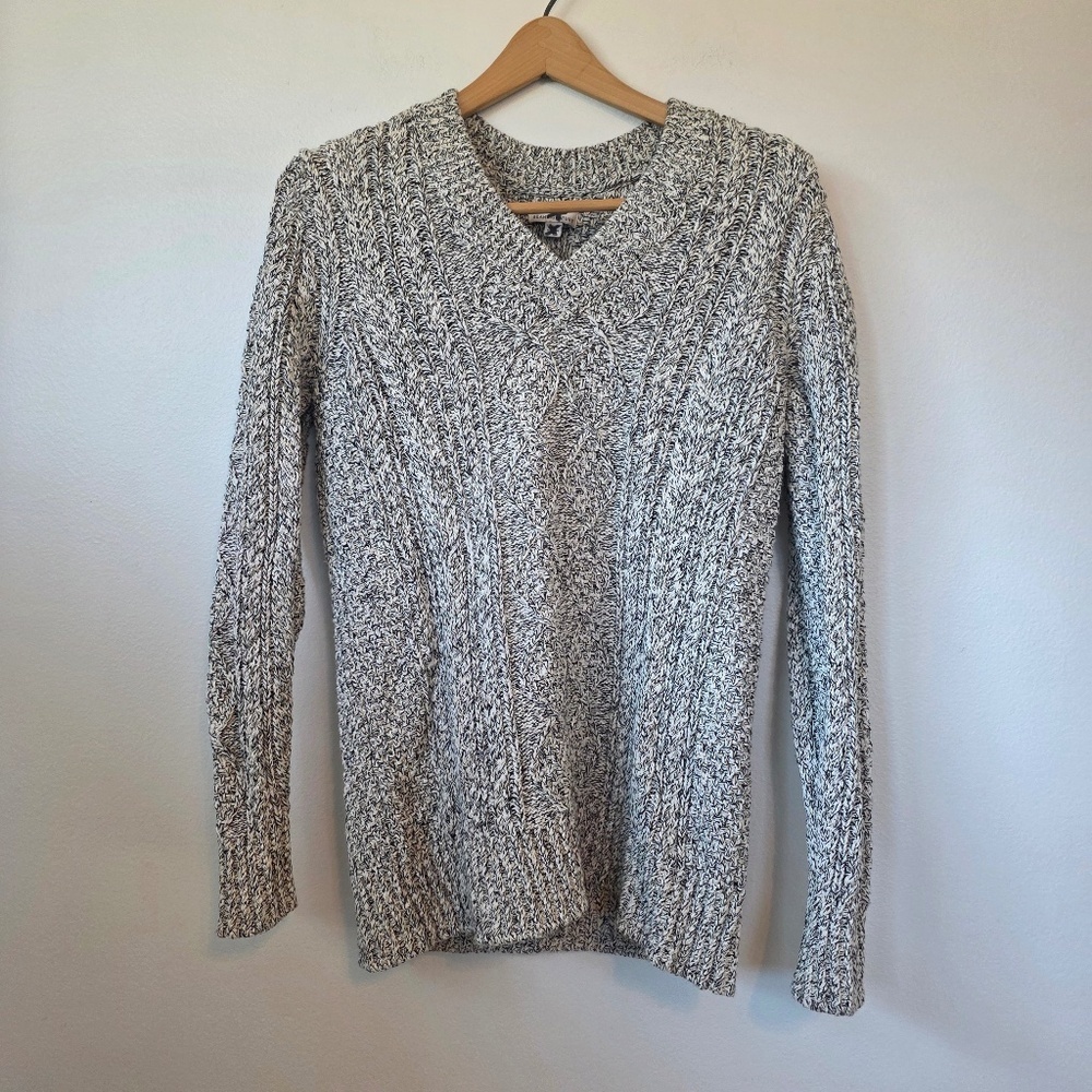L.L. Bean Signature Marled V-Neck Pullover Fisherman Knit Tunic Sweater - XS